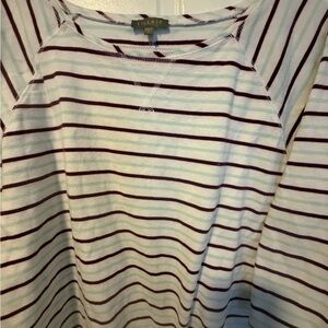 Lilla P Women's Long Sleeve Striped Top - White and Brown